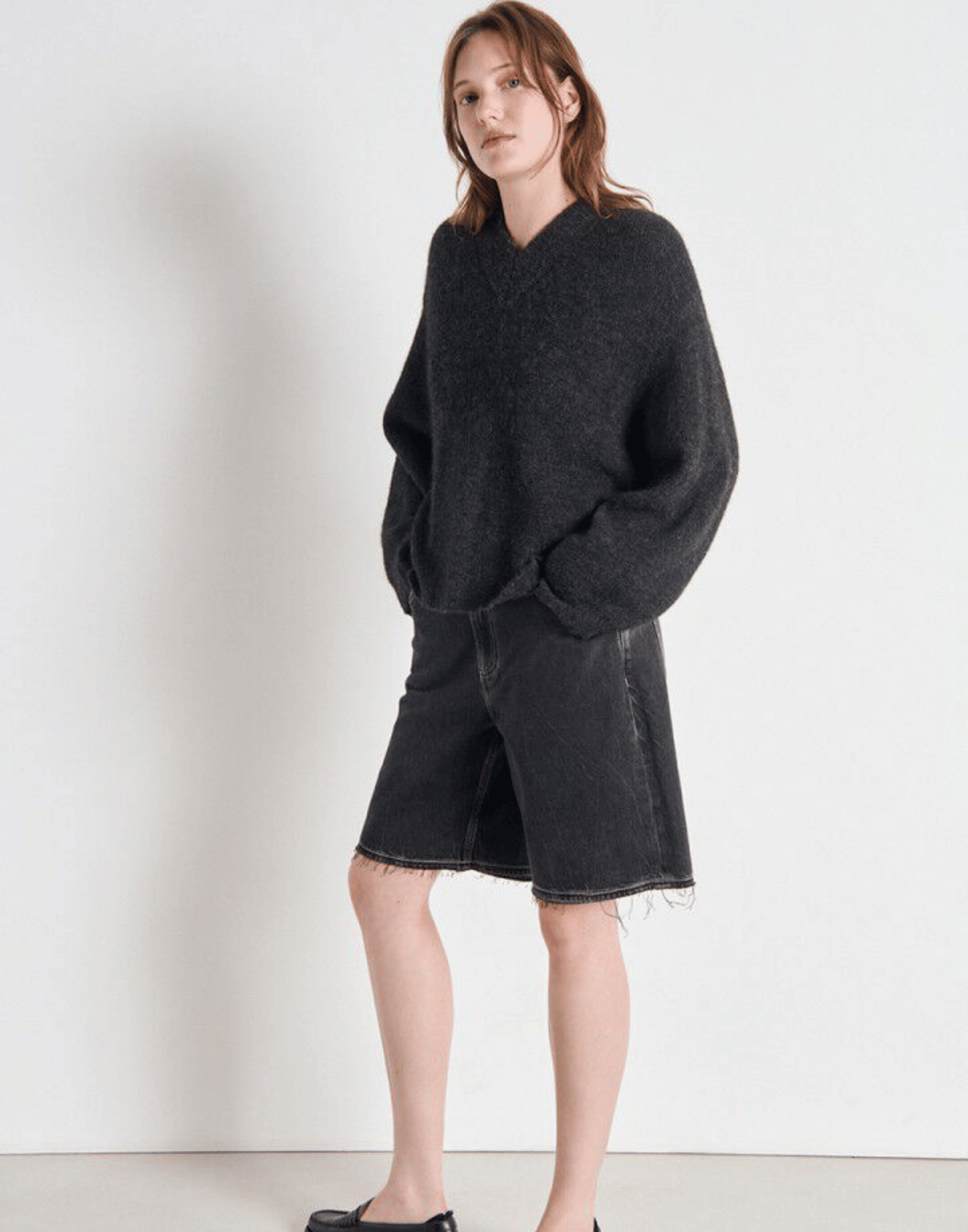 Charcoal Melange Wool Blend V East Pullover