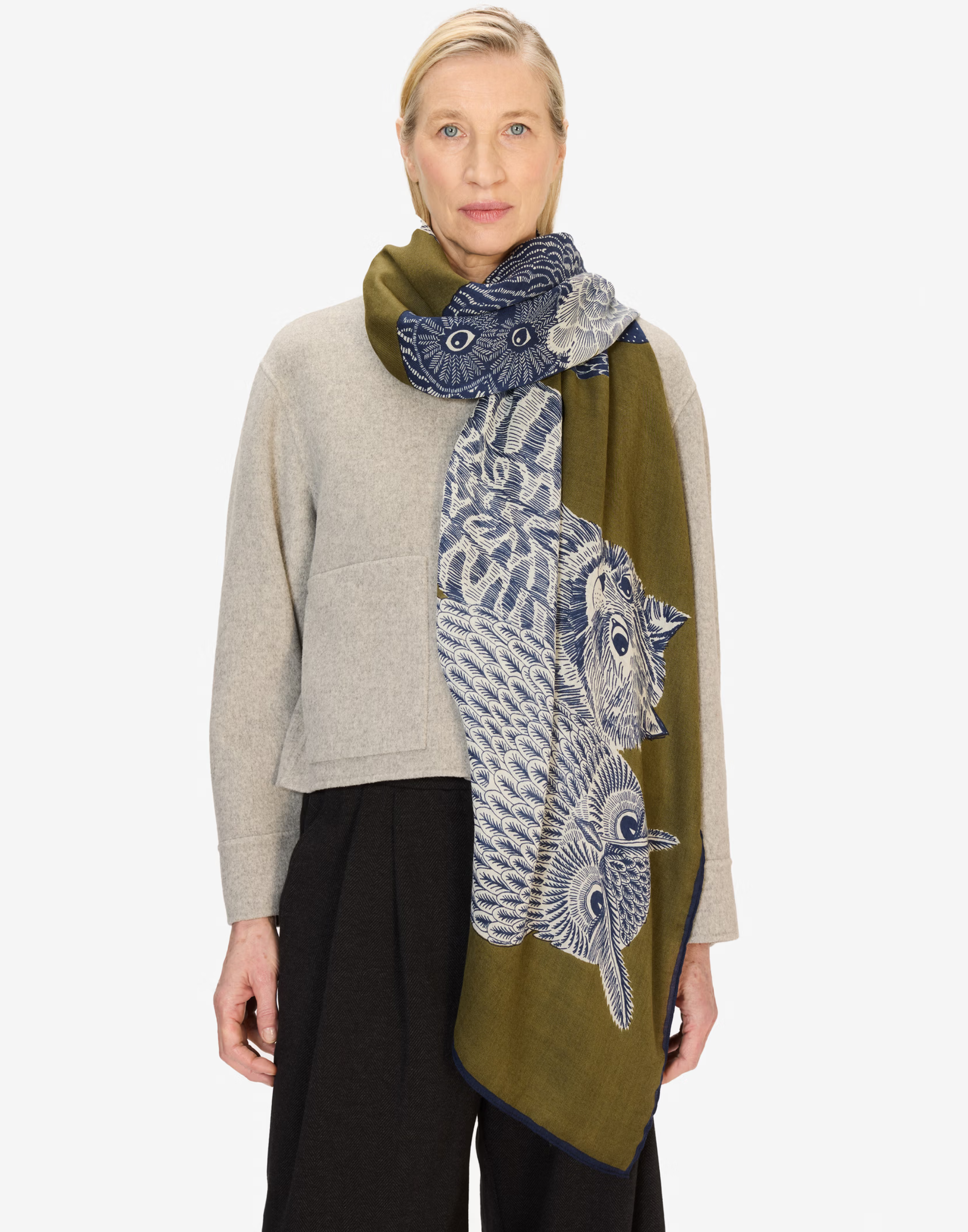 Khaki Wool Chouette Scarf