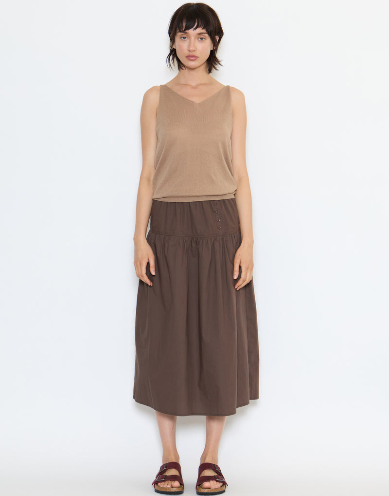 Chocolate Cotton Button Skirt