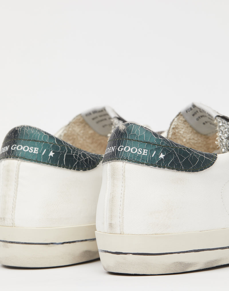 White & Silver Glitter Superstar Sneakers