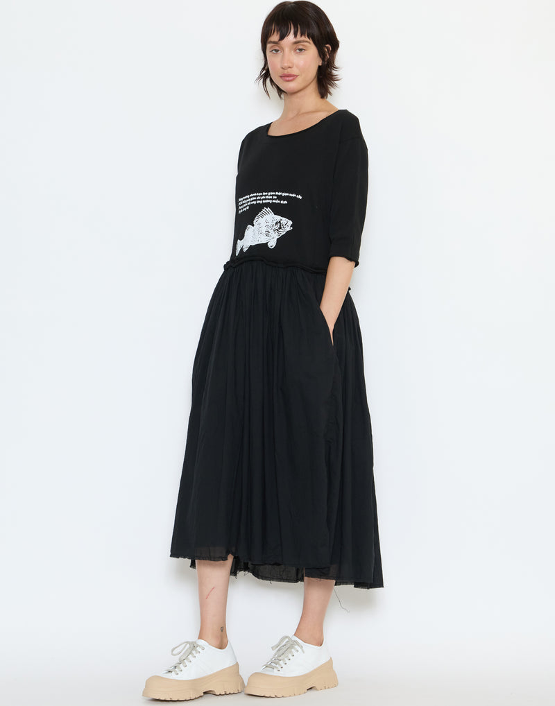 Black Print Cotton Dress