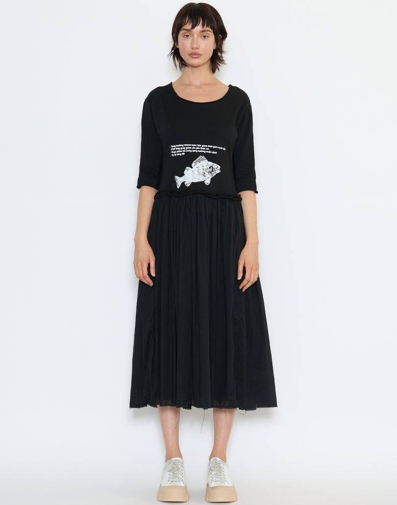 Black Print Cotton Dress
