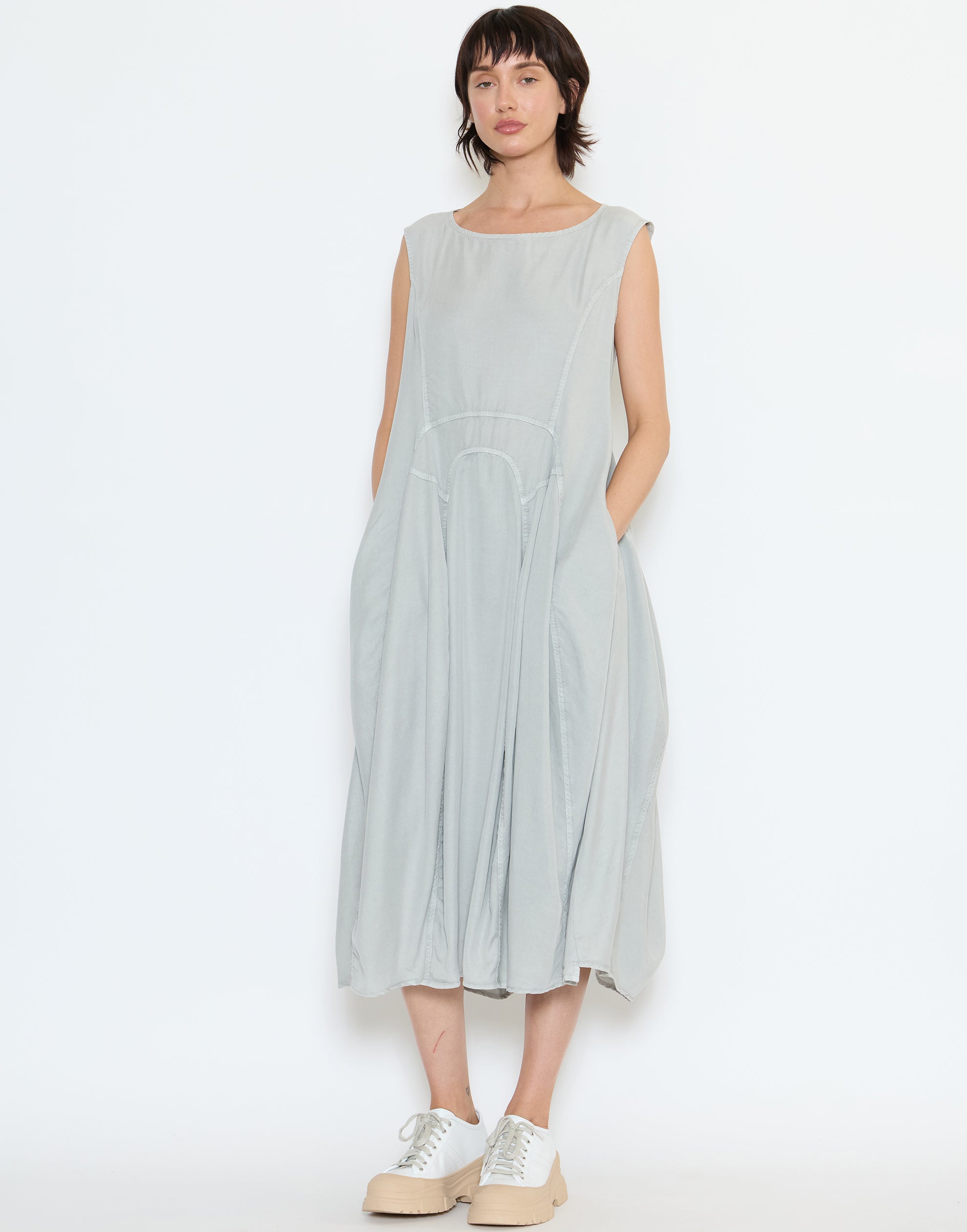 Grey Pigment Lyocell Sleeveless Dress