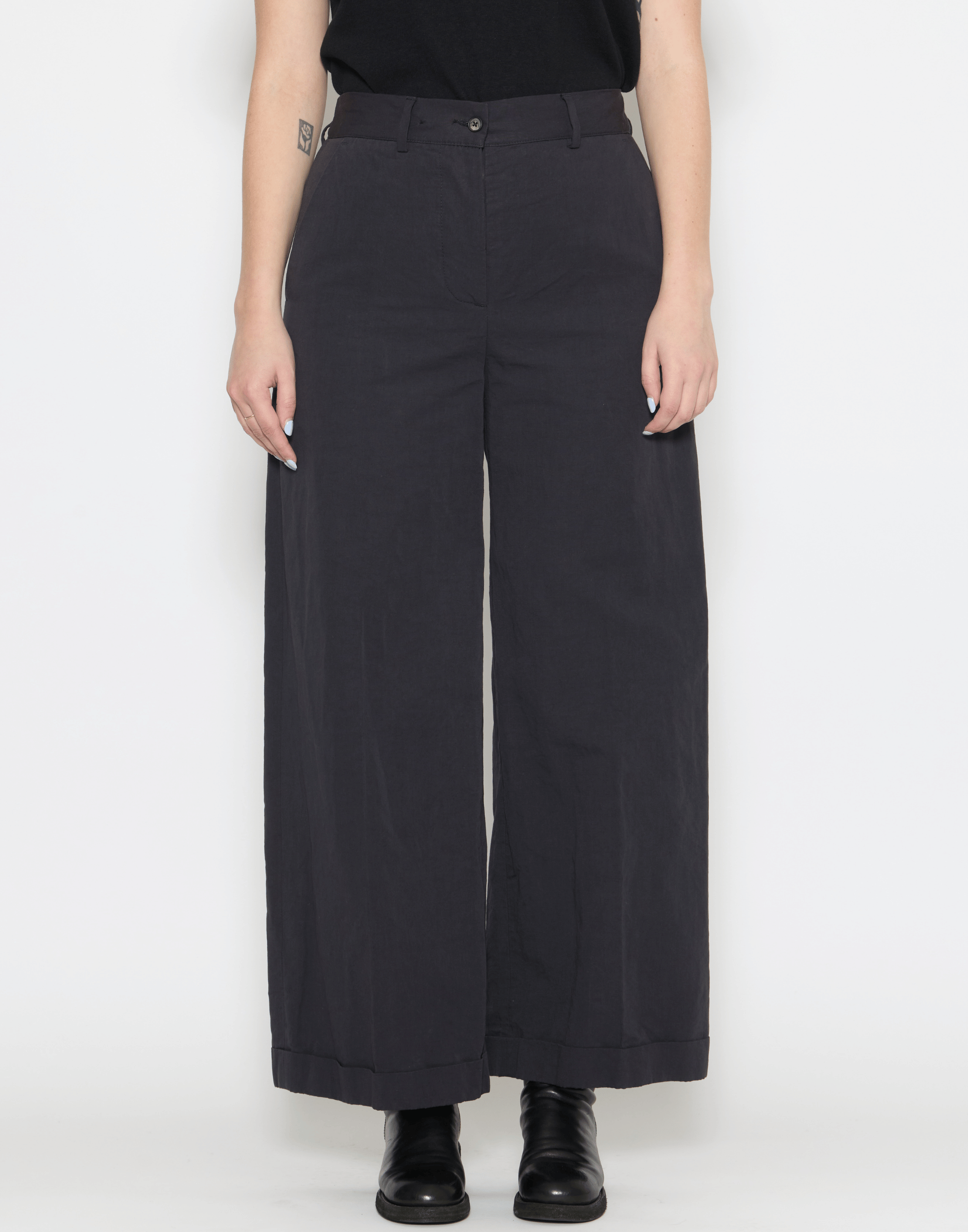 Black Cotton Wide Leg Wendy Pants