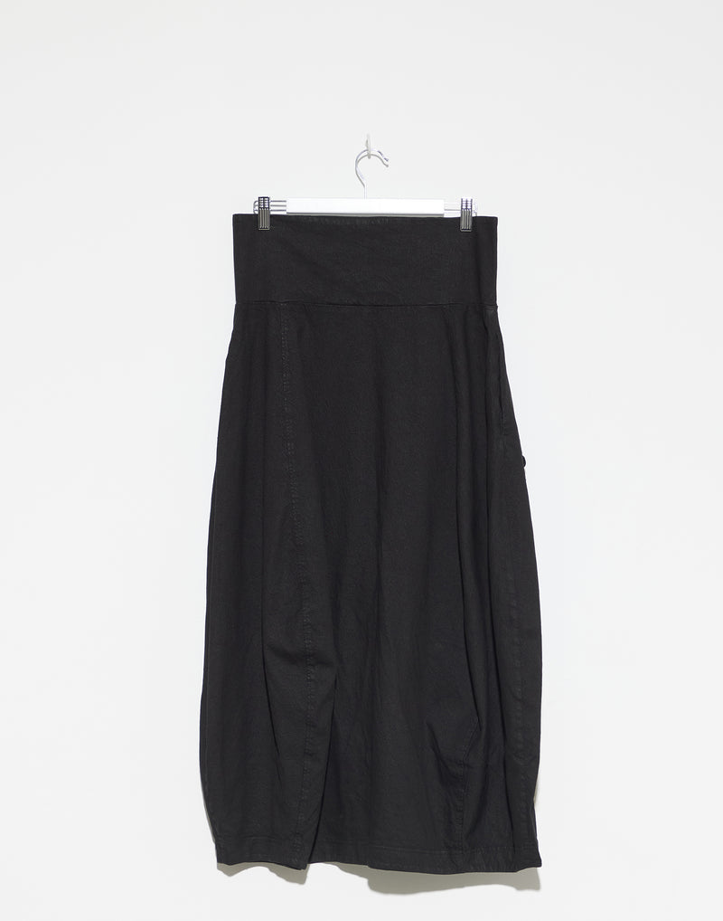 Black Cotton Twill Stretch Skirt