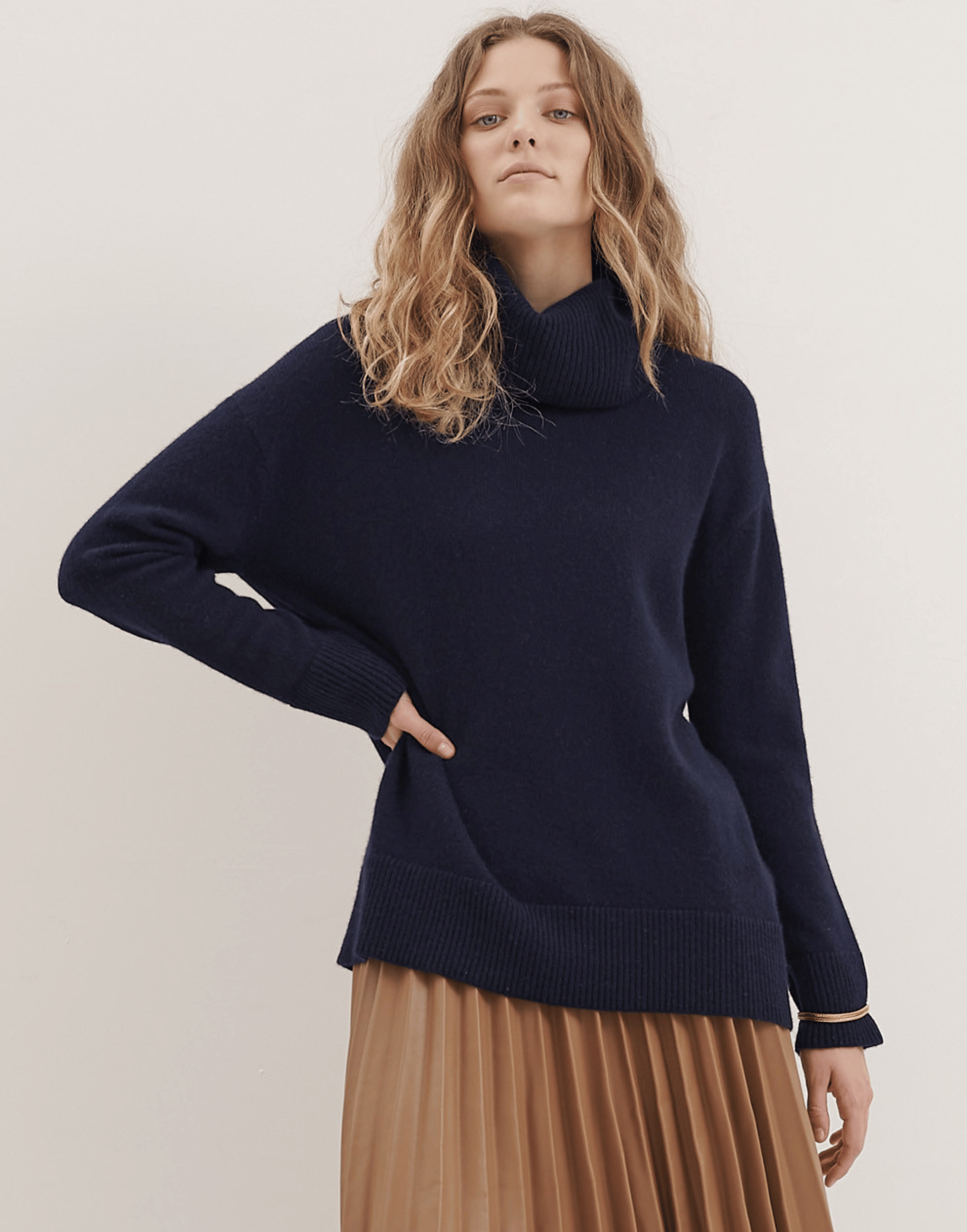 Navy Cashmere Chunky Rollneck Pullover