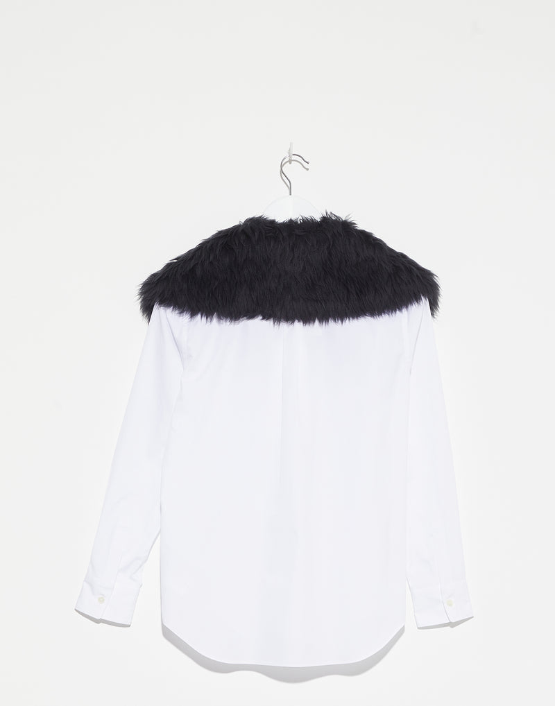White Cotton Faux Fur Collar Shirt