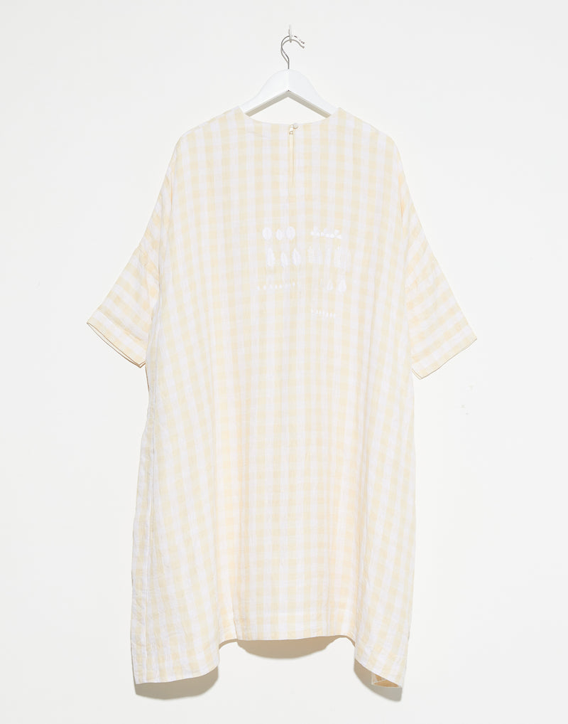 Peach Check Linen Side Patch Hockney Dress