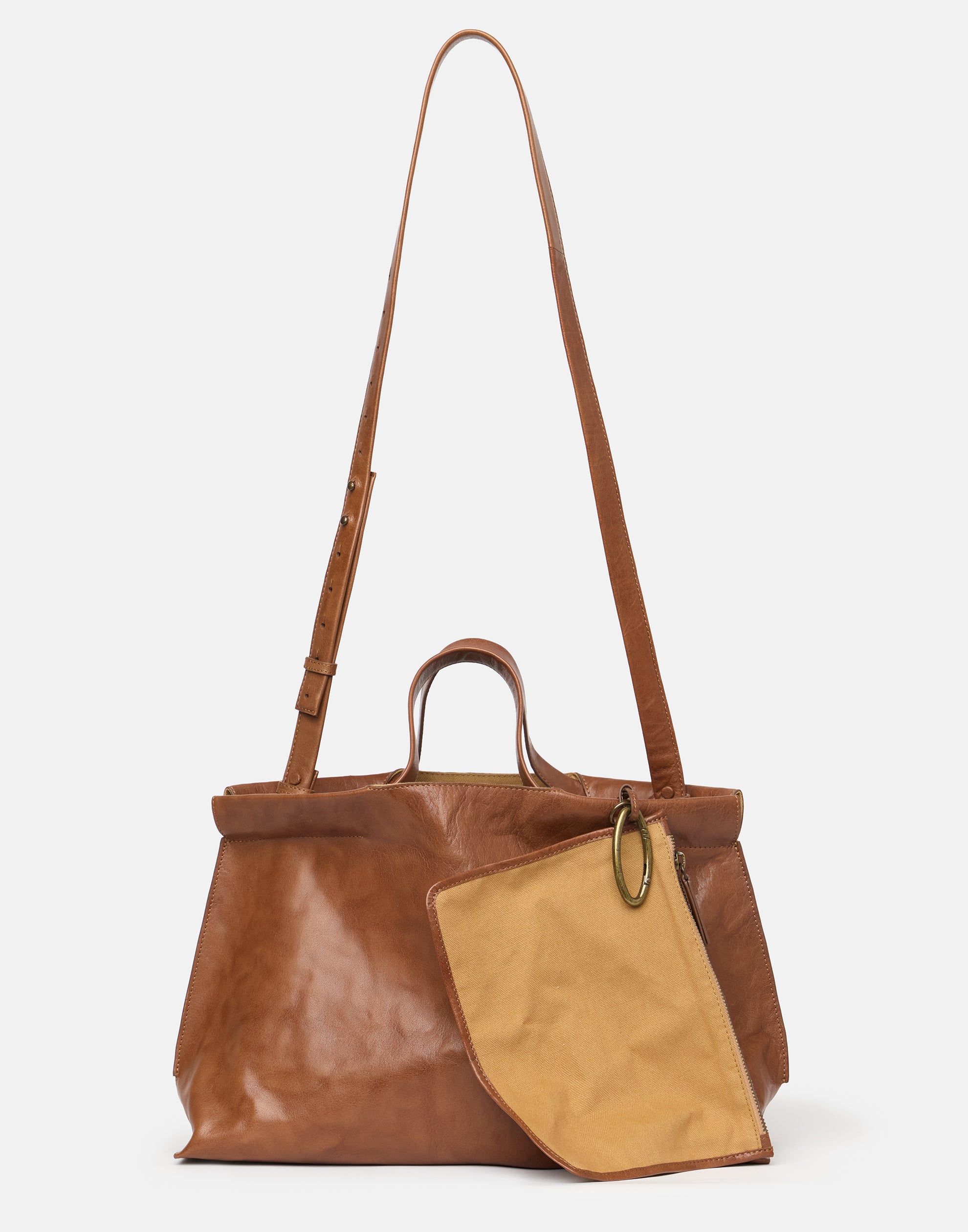 Cognac Leather Midi Shopper Bag