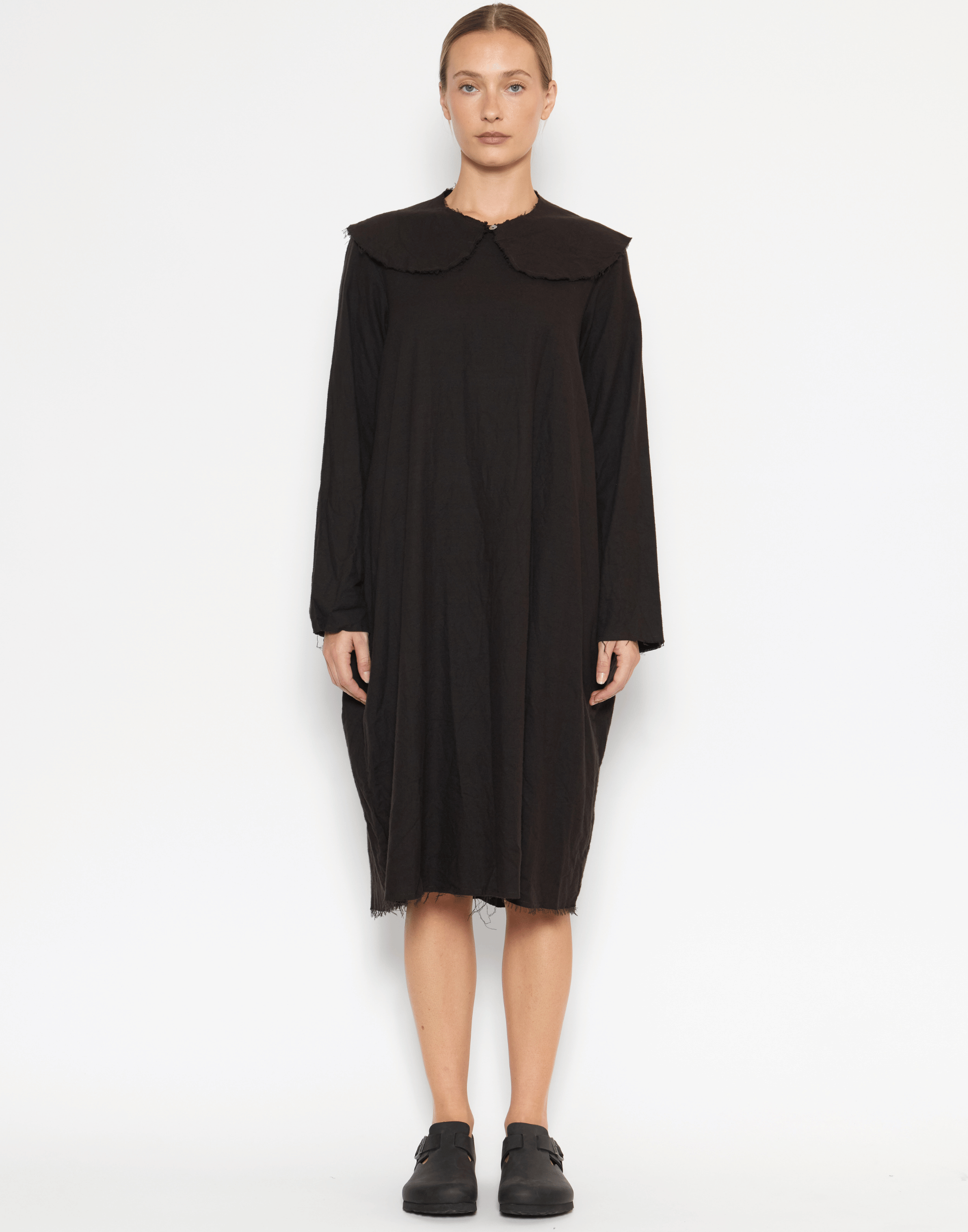 Bitter Chocolate Cotton Flannel Long Sleeve Dress