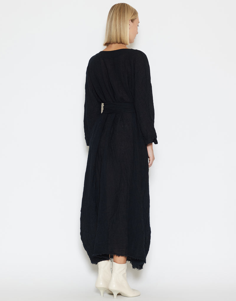 Black Wool Manica Lungo Note Dress