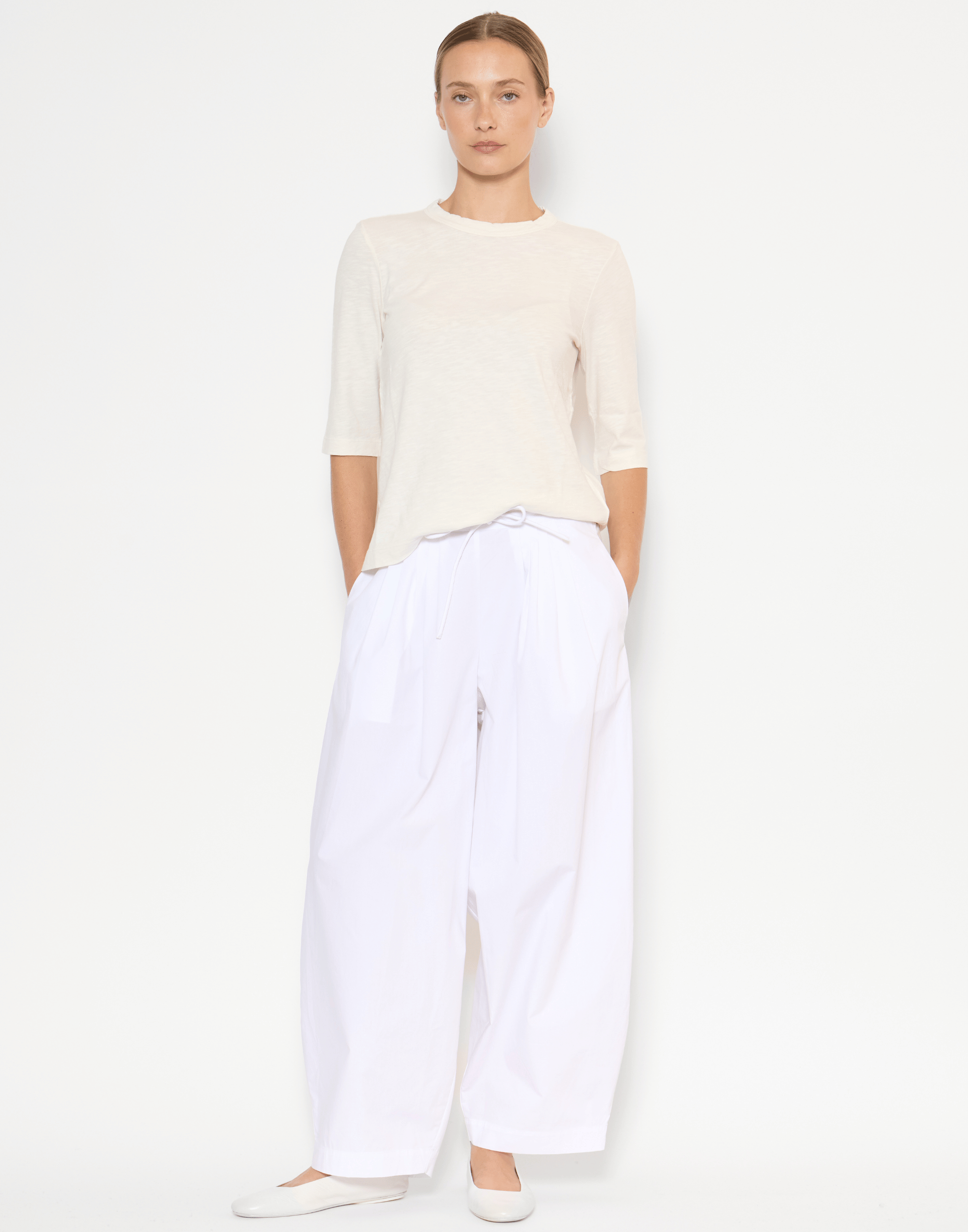 White Cotton Poplin Pamela Pants