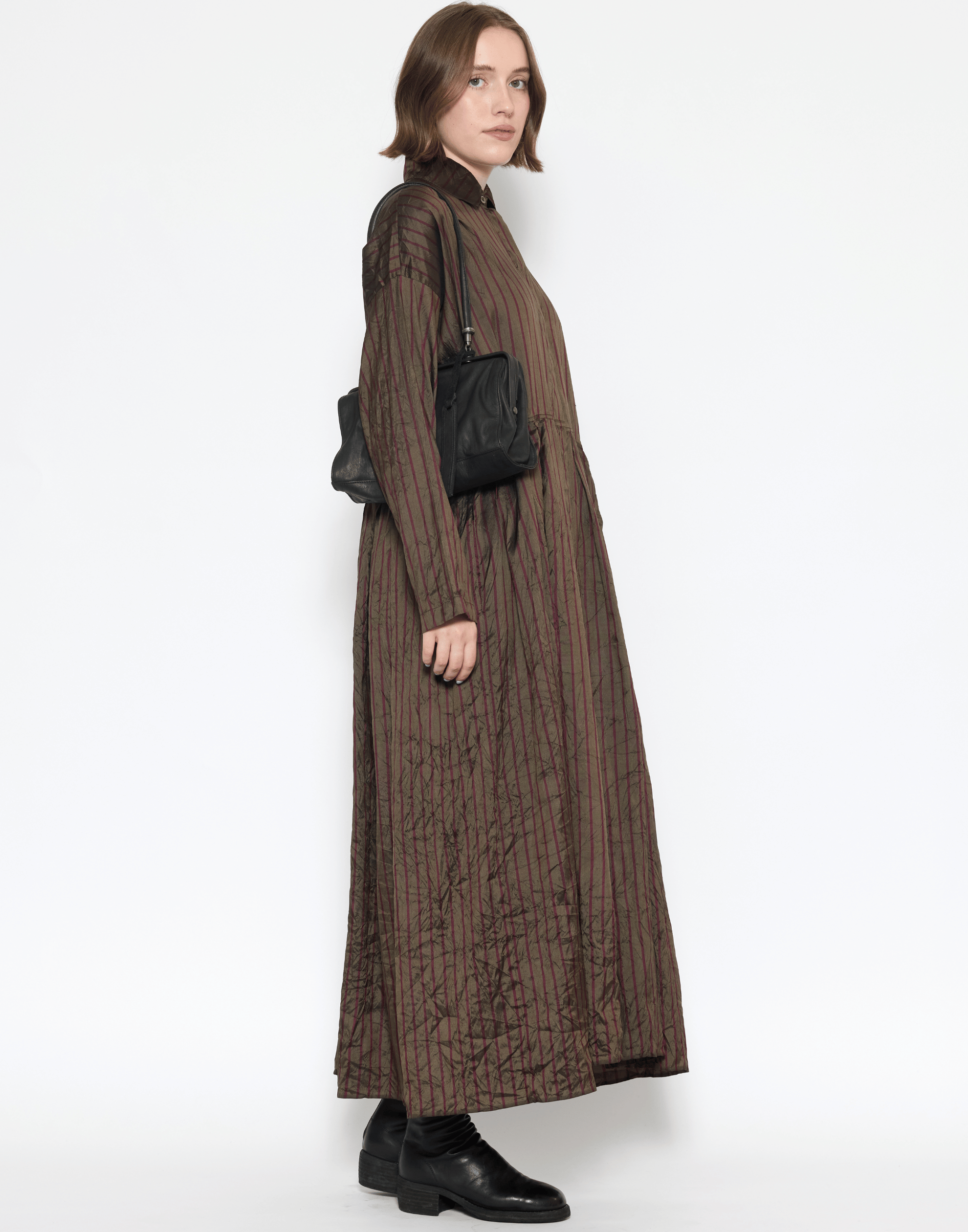 Black Leather Medium Long Handle Bag