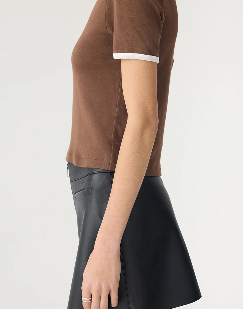 Brown & White Rib Contrast T-Shirt