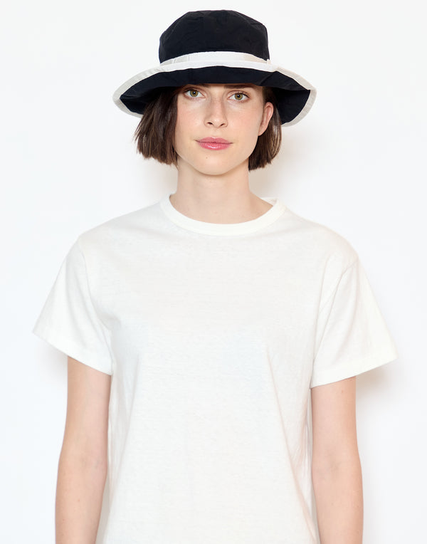 Black & Ecru Cotton Canotier Hat