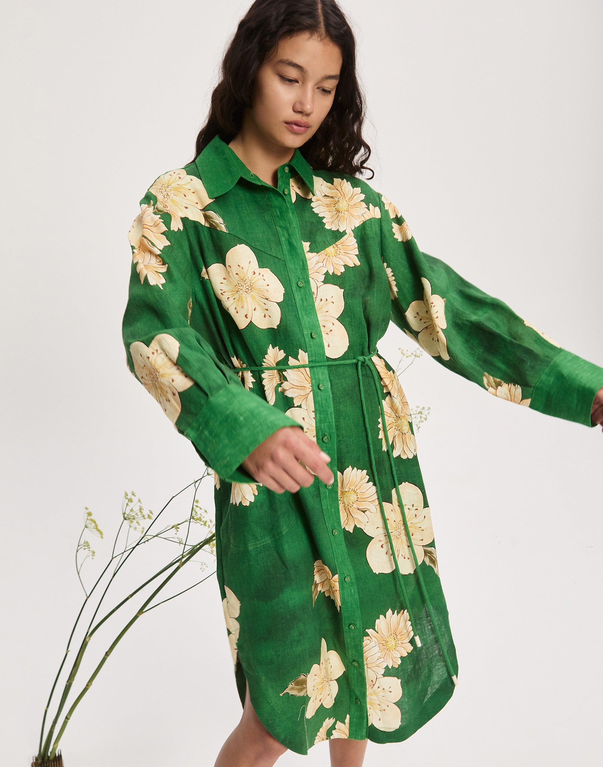 Linen Sage Shirt Dress