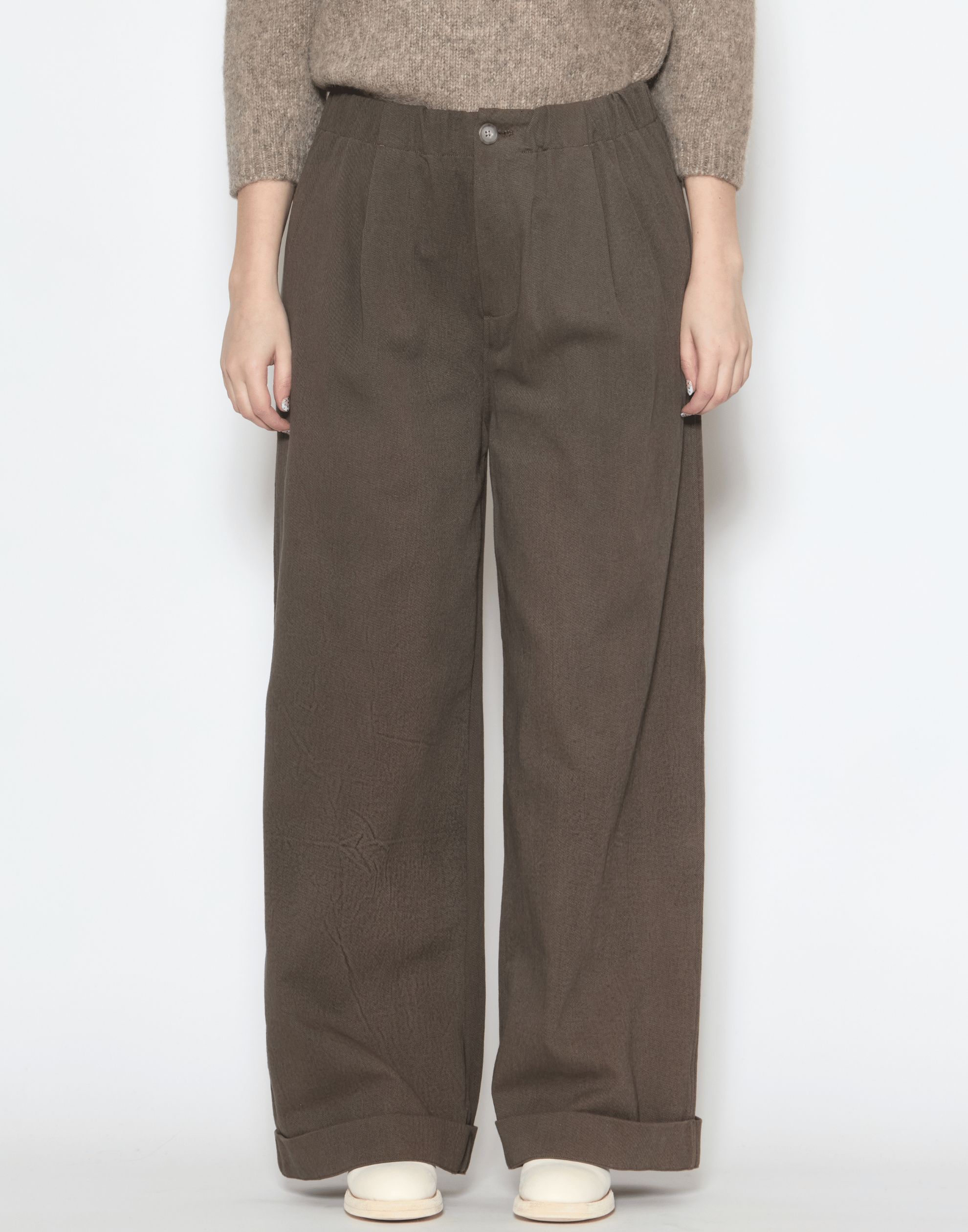 Barnwood Brown Cotton Painted Trousers