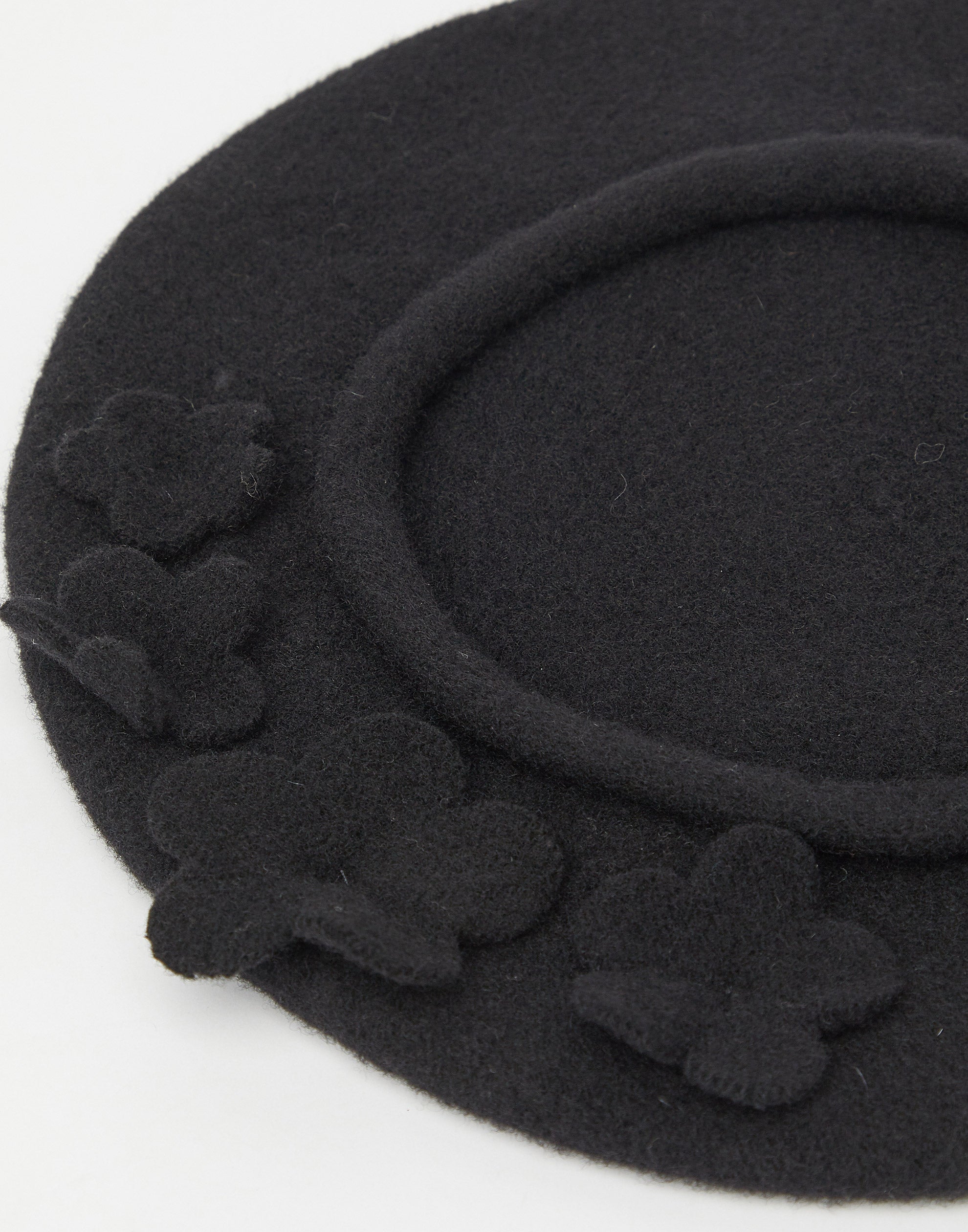 Black Flower Wool Beret