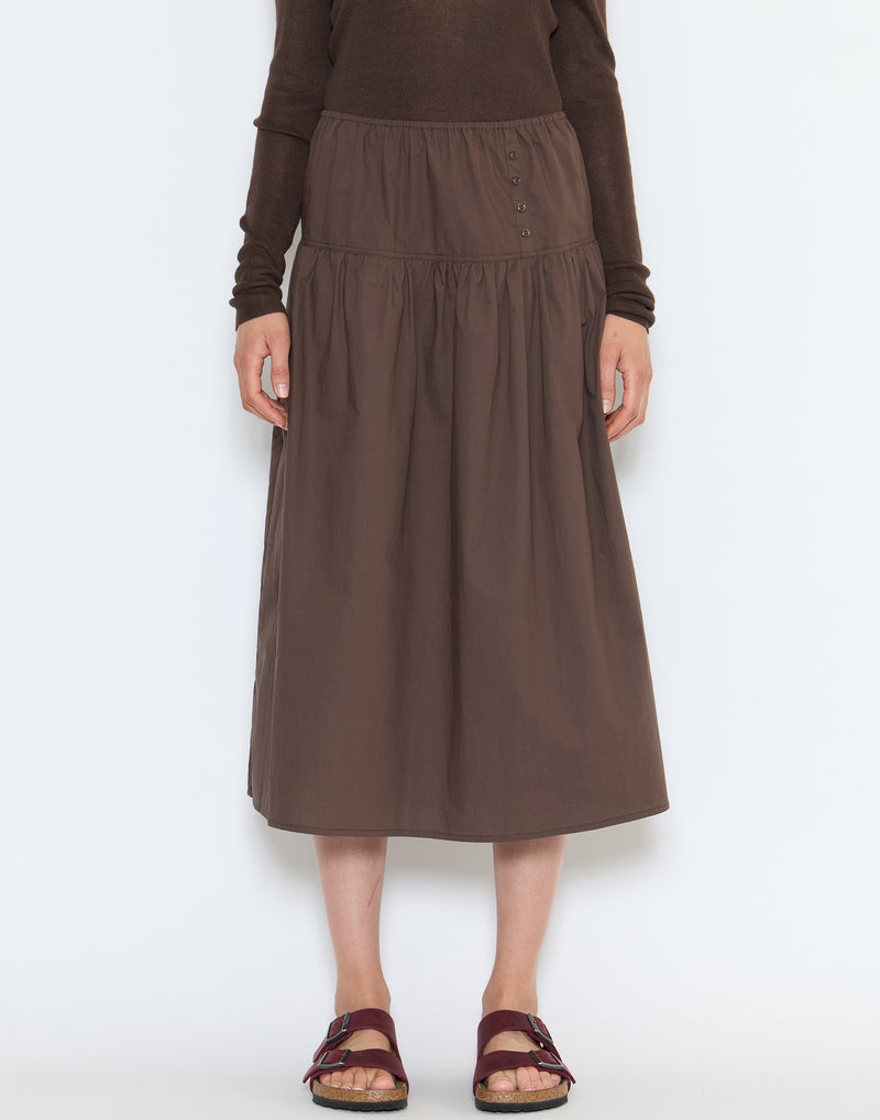 Chocolate Cotton Button Skirt