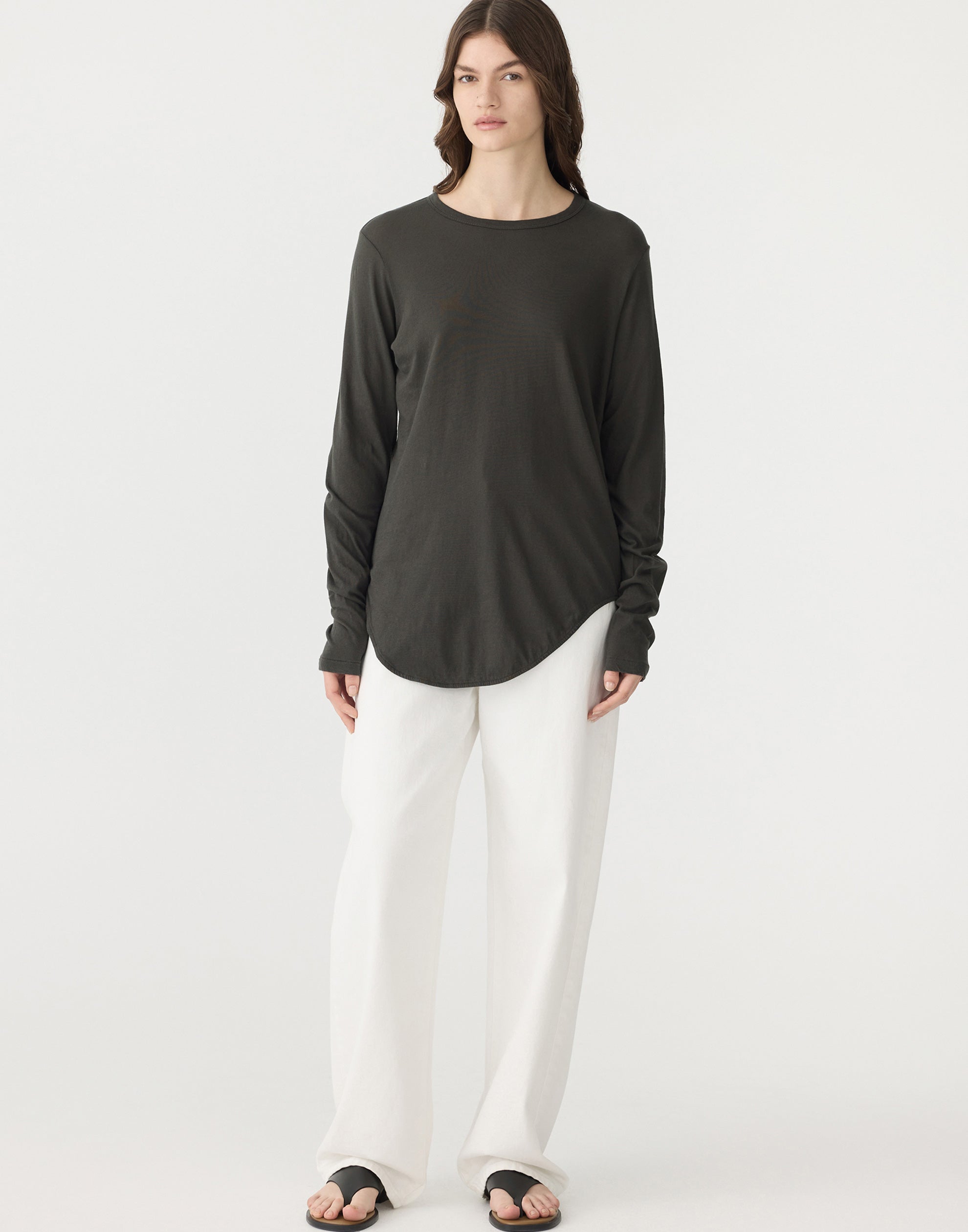 Slate Grey Cotton Scoop Hem T-Shirt