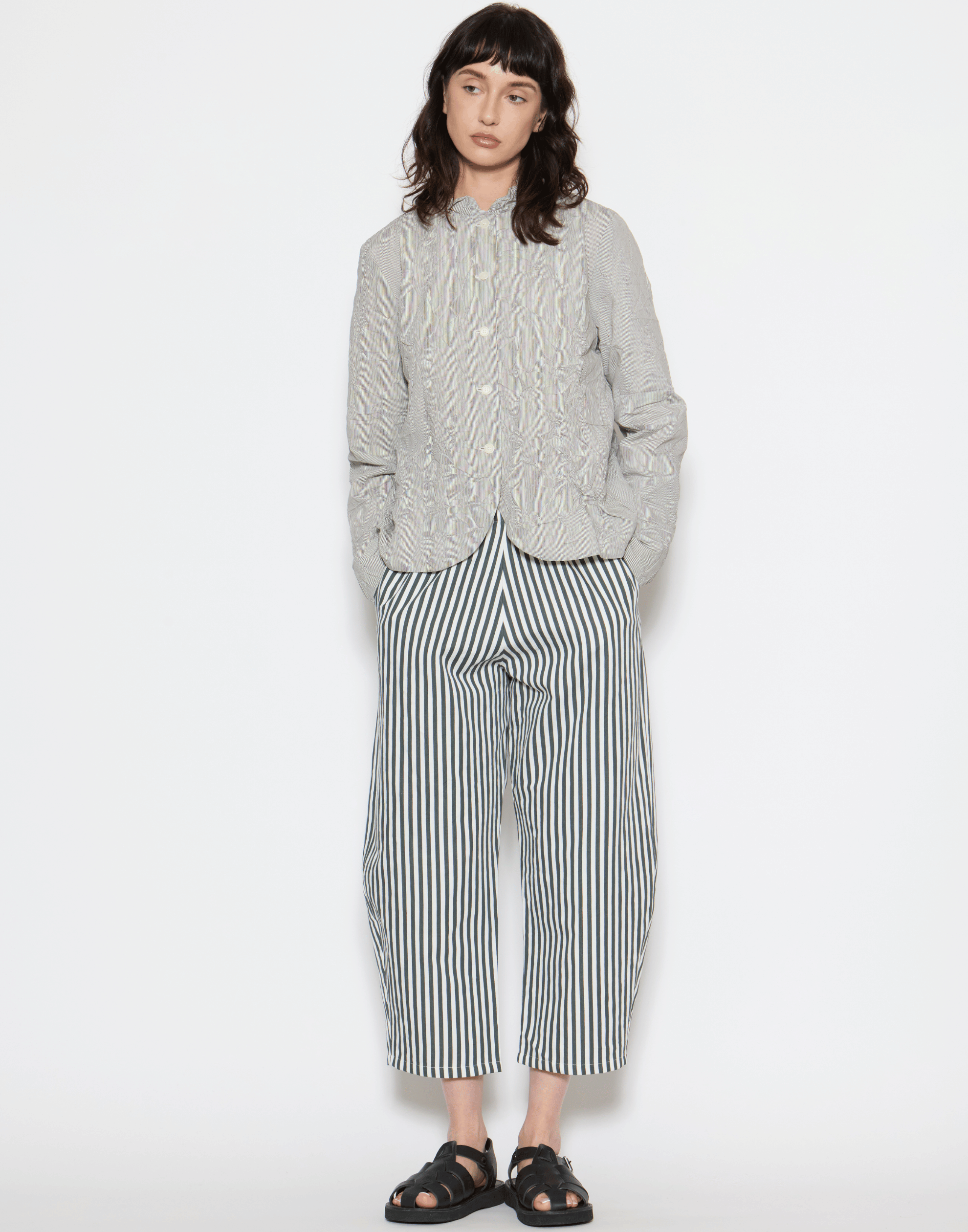Cement Stripe Cotton & Linen Trousers