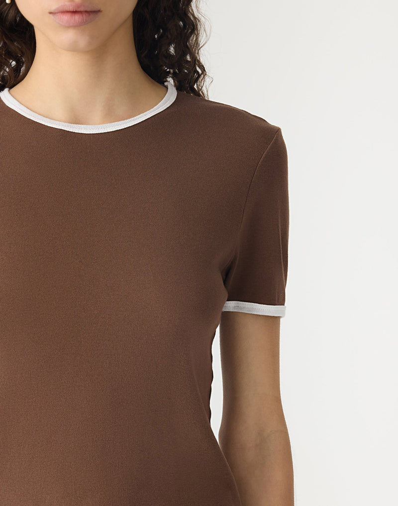 Brown & White Rib Contrast T-Shirt