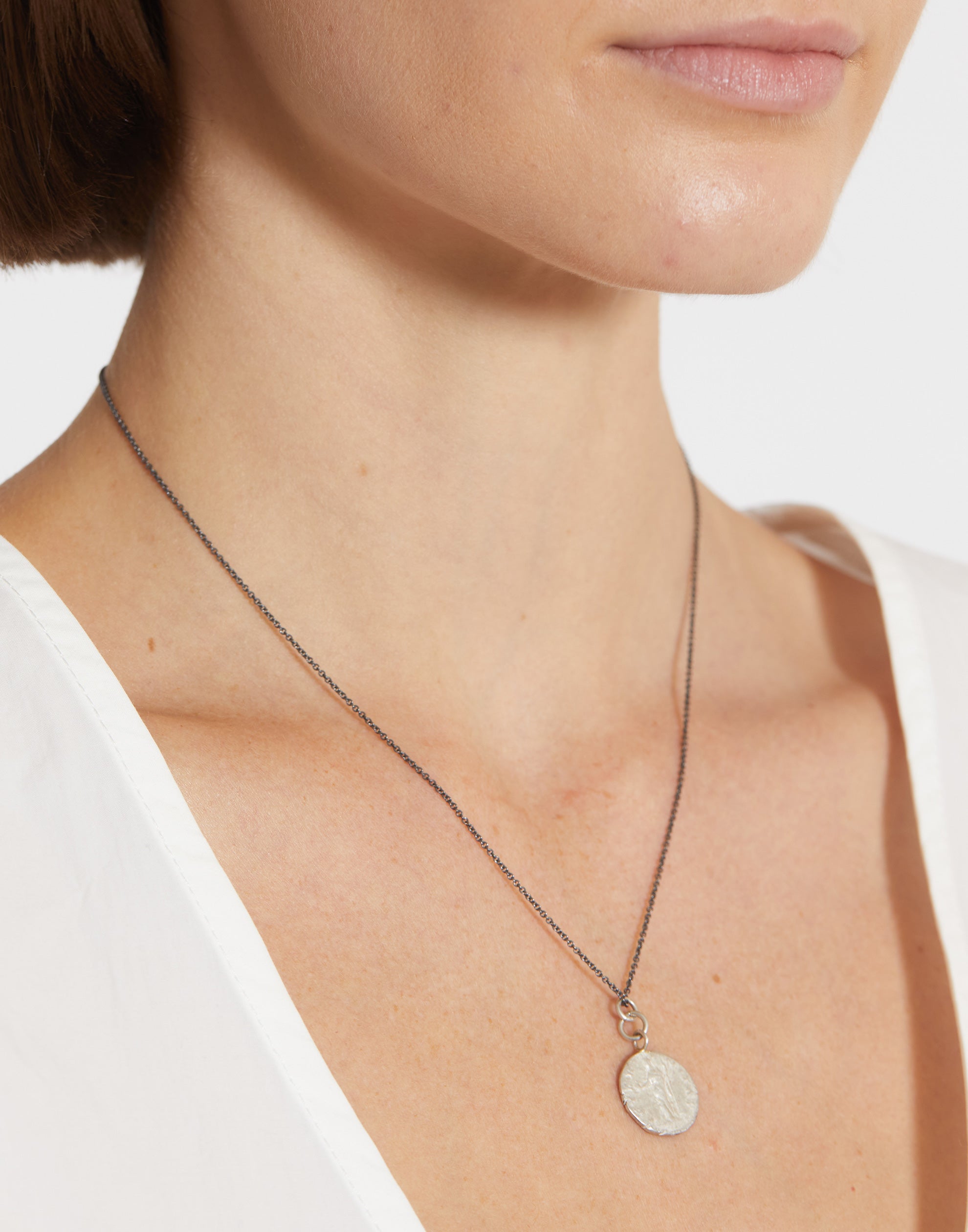 Greek Coin & Oxidised Silver Necklace