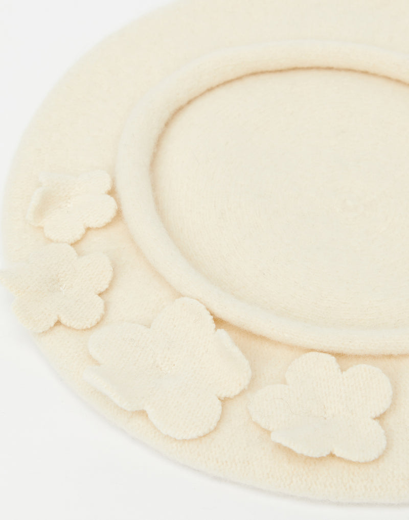 Ecru Flower Wool Beret