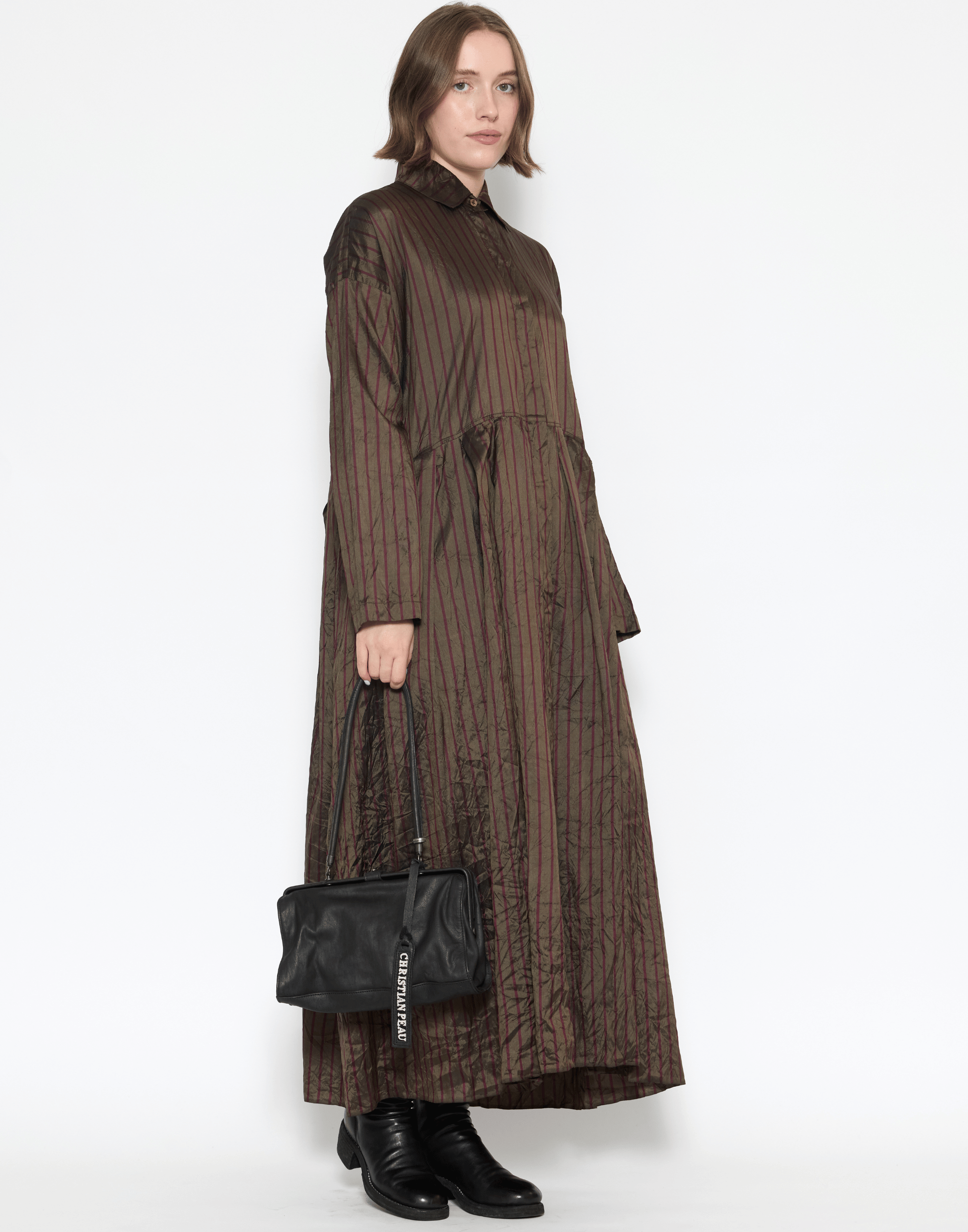 Black Leather Medium Long Handle Bag