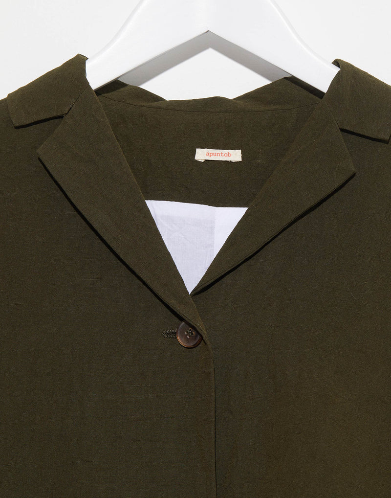 Military Green Linen Blend Long Coat