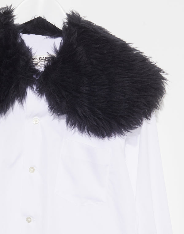 White Cotton Faux Fur Collar Shirt