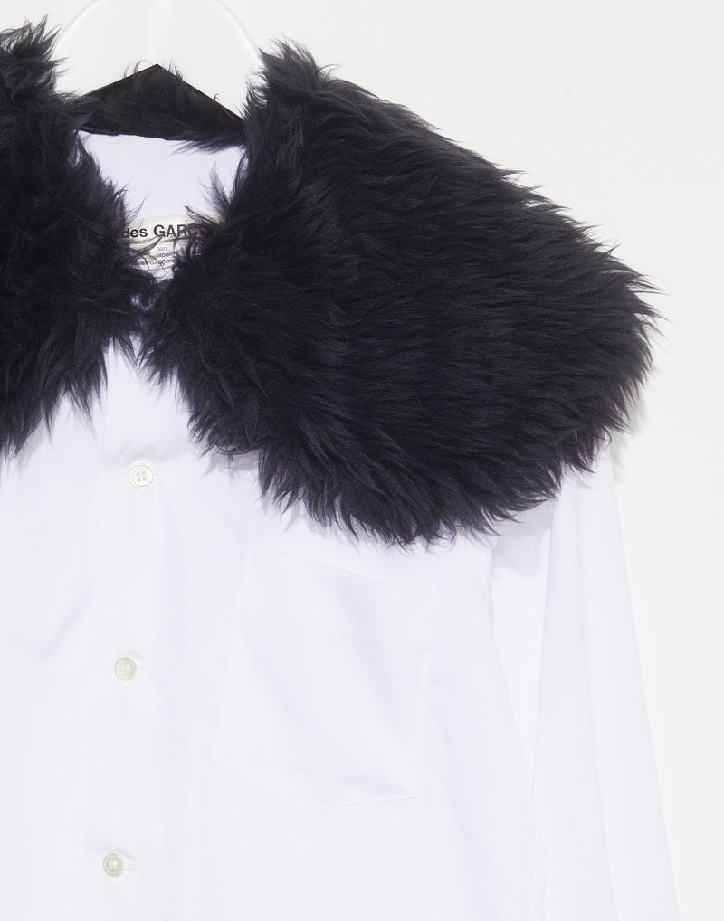 White Cotton Faux Fur Collar Shirt