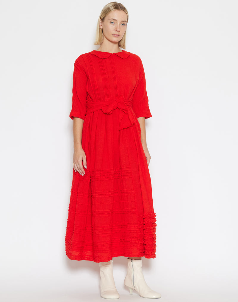 Red Washed Wool Sette Lavato Dress