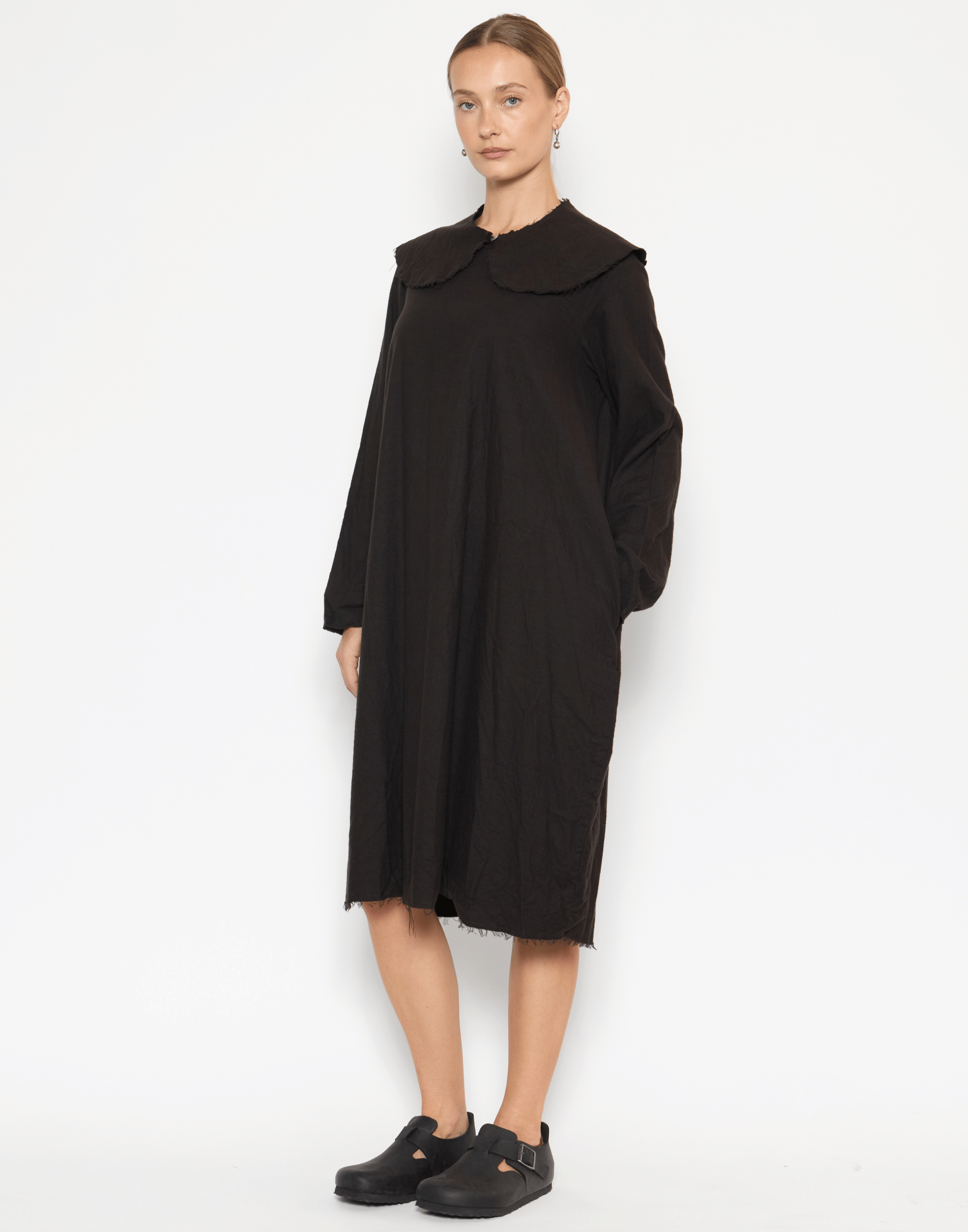 Bitter Chocolate Cotton Flannel Long Sleeve Dress