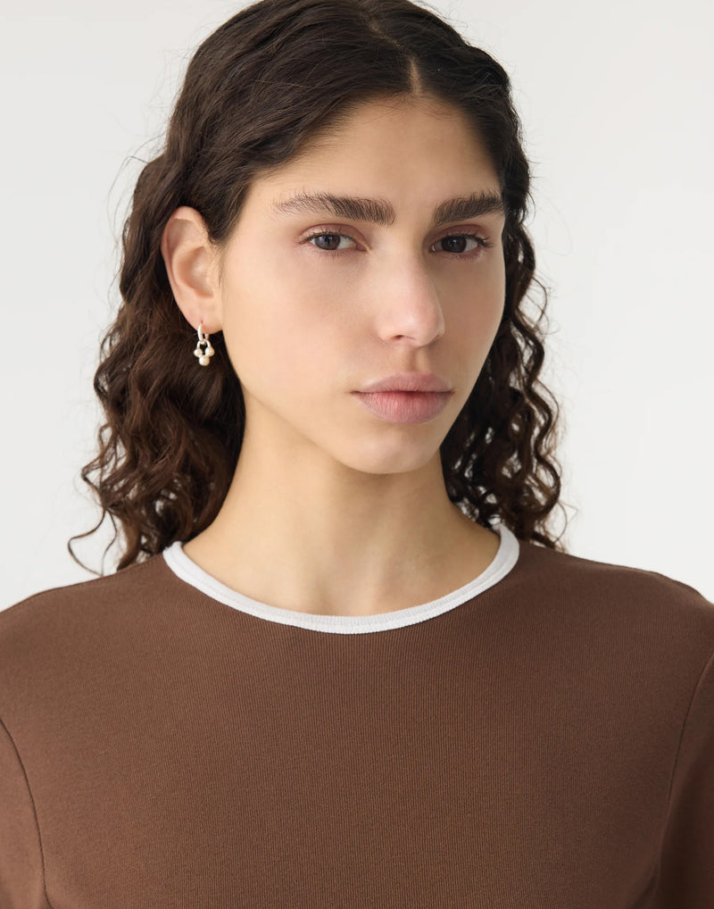 Brown & White Rib Contrast T-Shirt