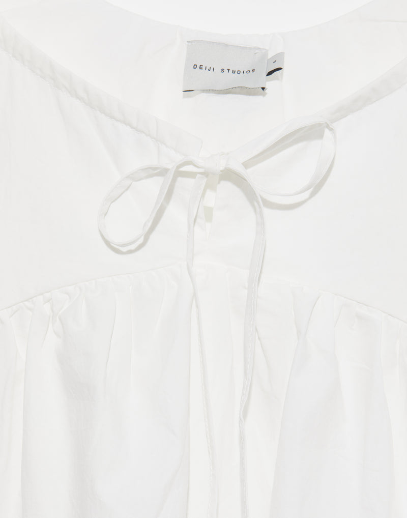 White Cotton Poplin Double V Dress