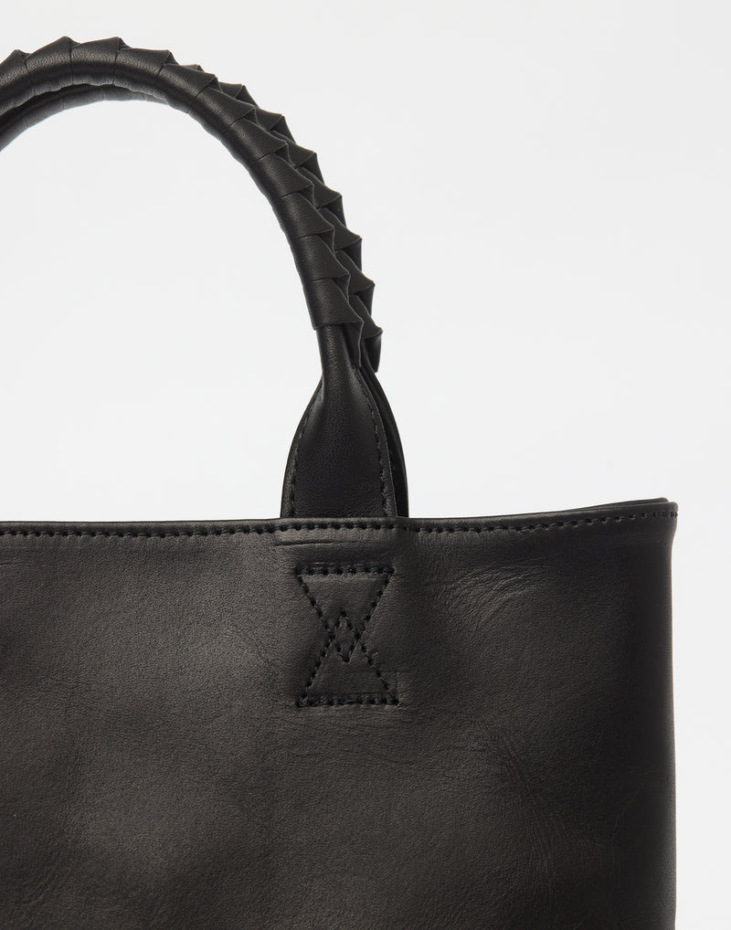 Small Black Leather Parallel Tote Bag