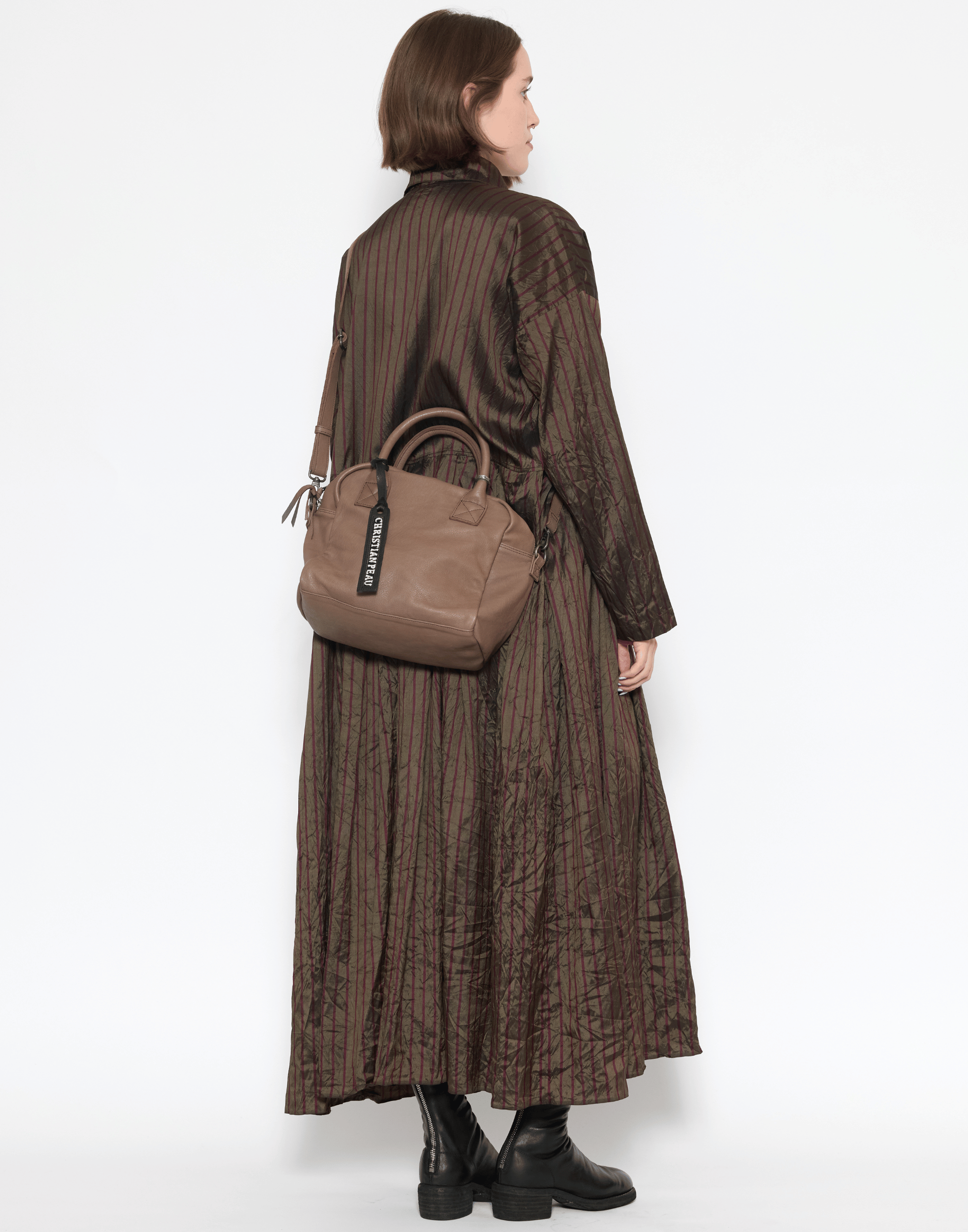 Plum Grey Leather Small Shoulder Bag