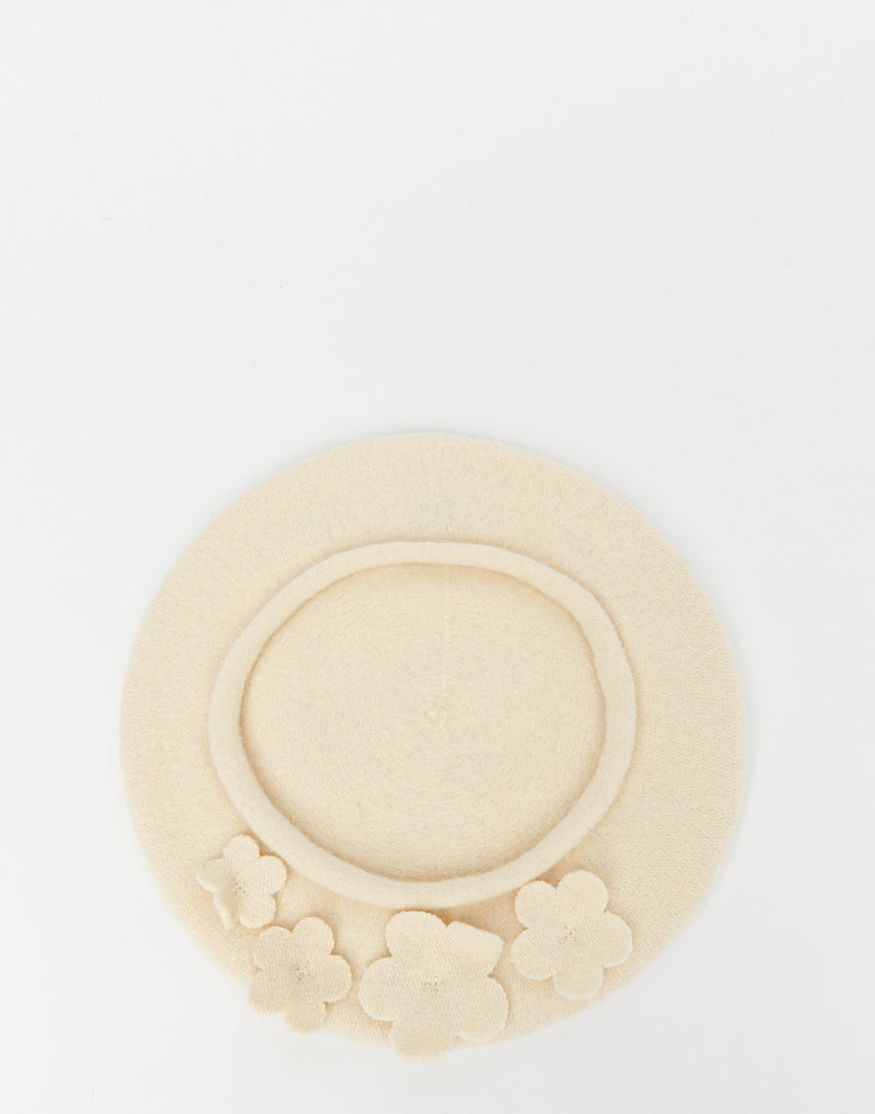 Ecru Flower Wool Beret