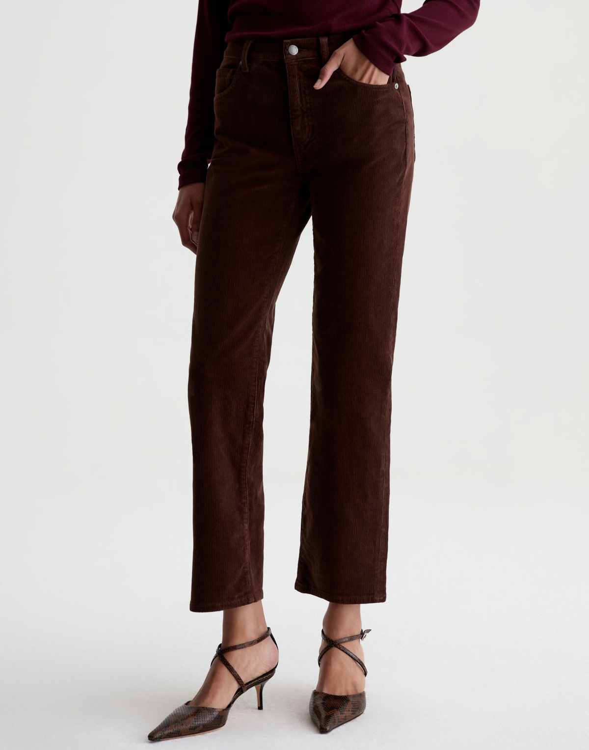 Wood Brown Mid-Rise Brinley Corduroy Pants