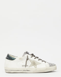 White & Silver Glitter Superstar Sneakers