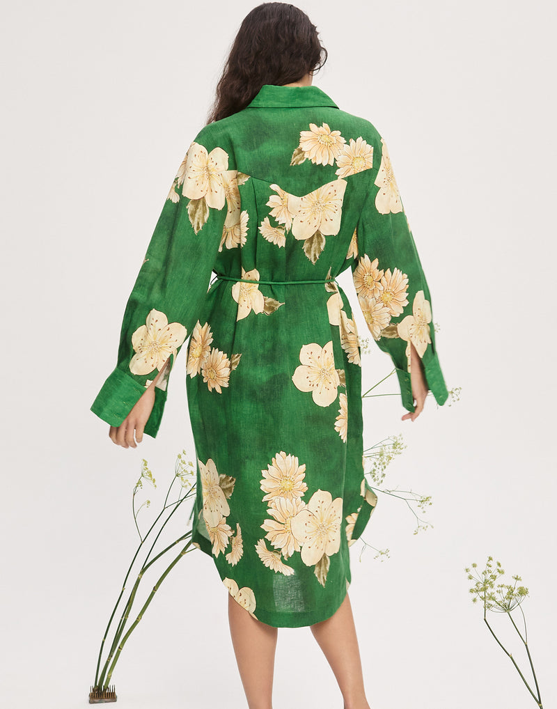 Linen Sage Shirt Dress