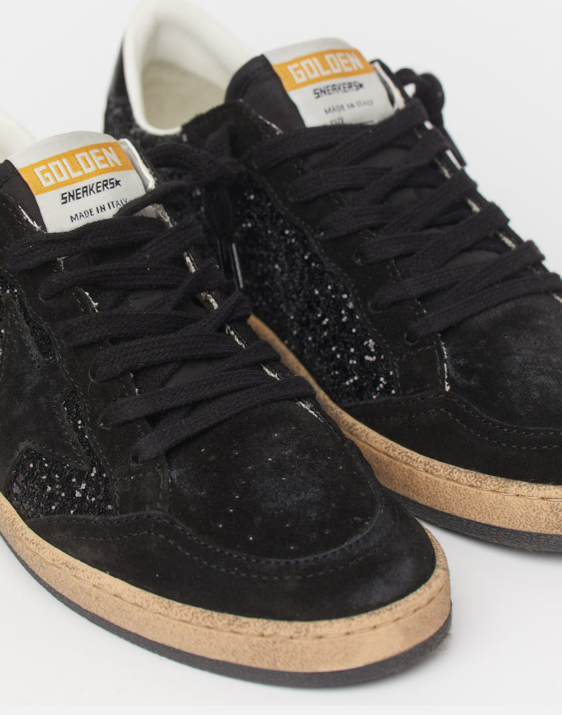 Black Glitter & Suede Ball Star Sneakers