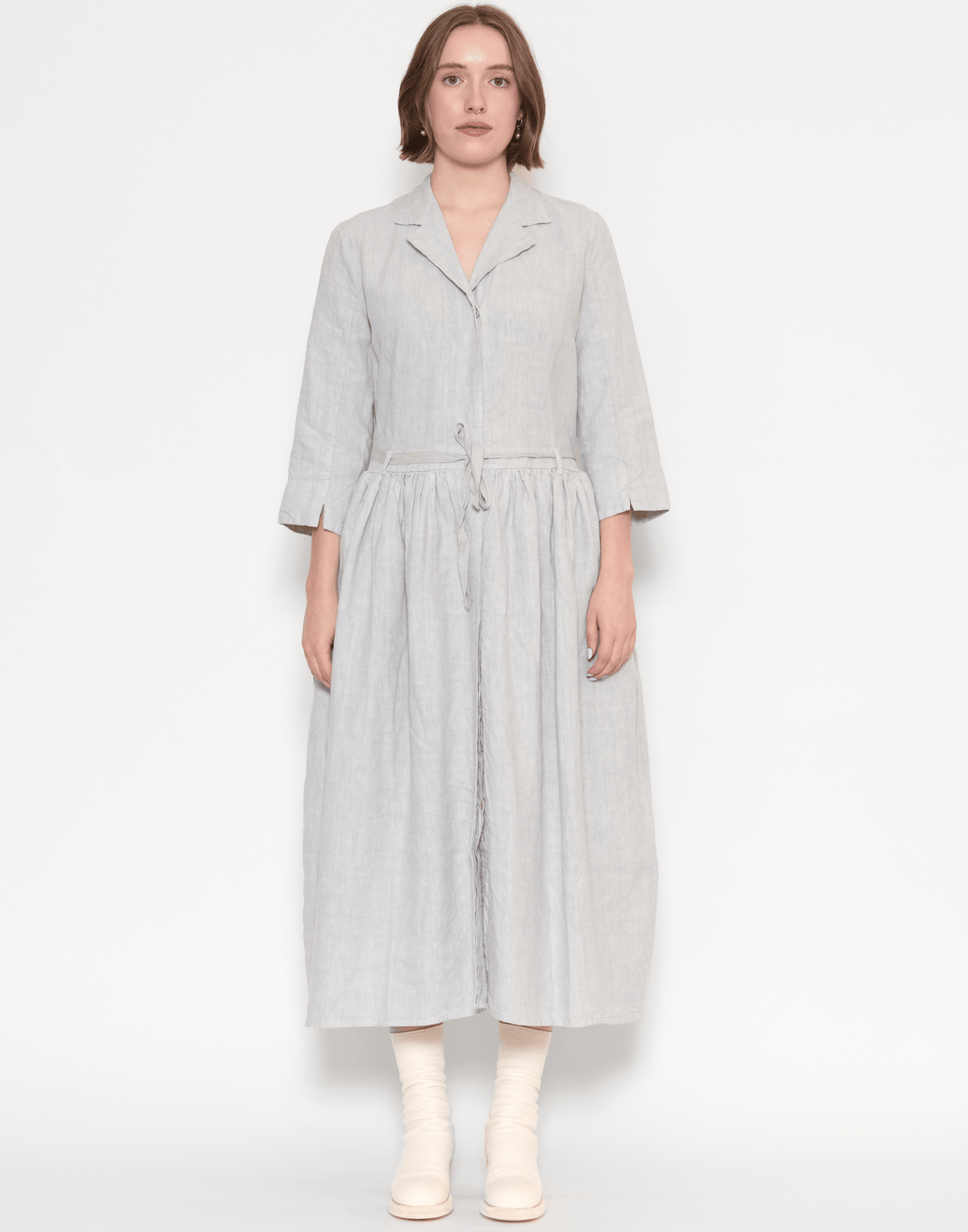 Pearl Grey Linen Davina Shirt Dress