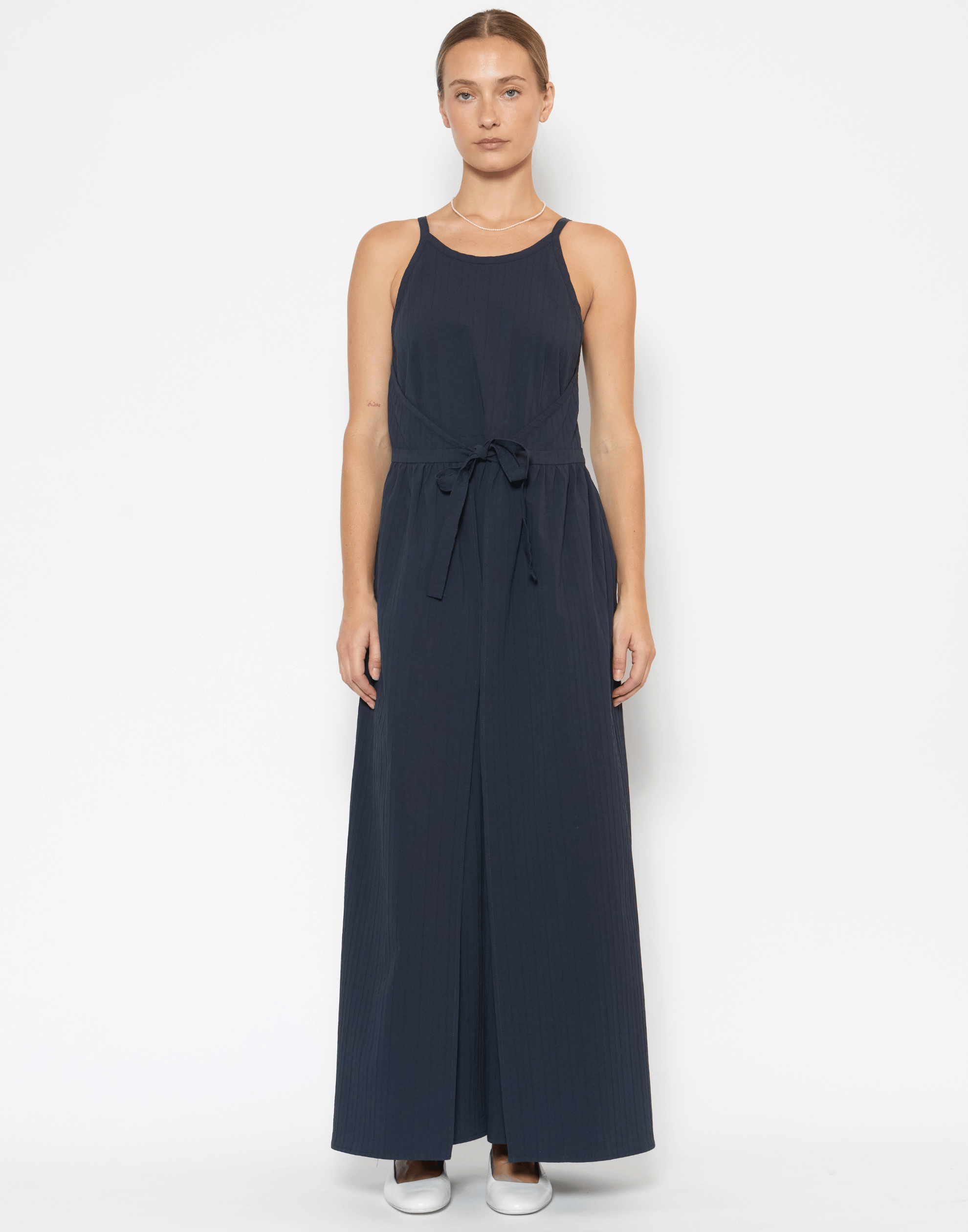 Navy Cotton Textured Chelsea Dress