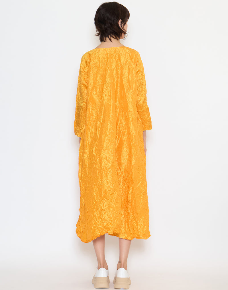 Yellow Silk Spicchi Collo Lavato Dress
