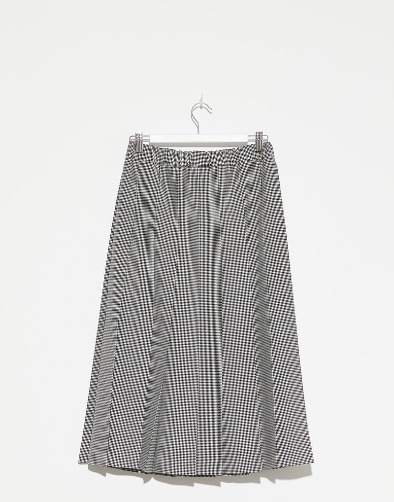 Pleated Herringbone Wool Midi Skirt