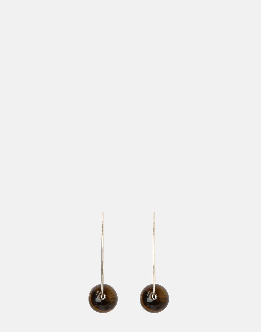 Tiger Eye & Silver Fern Hoop Earrings