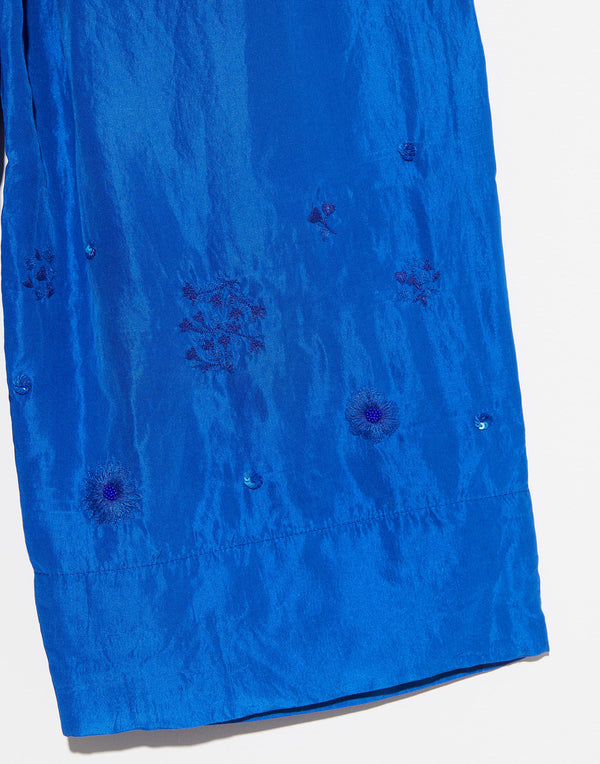 Lapis Blue Purana Embroidered Silk Pants