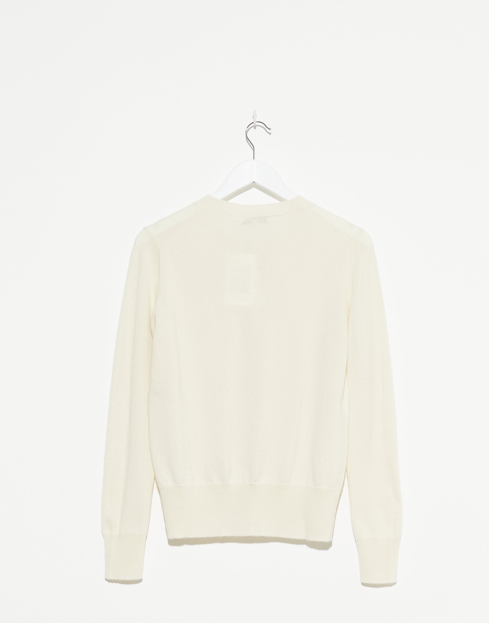 Cream Raw Cashmere Crew Neck Cardigan
